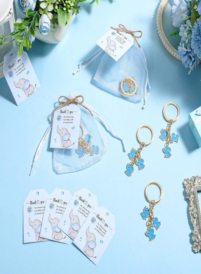 Equsion 25 Set Baby Shower Favors for Guests Elephant Keychain Decoration with Thank You Card for Girl Boy Gender Reveal Gift(Blue) - Image 5