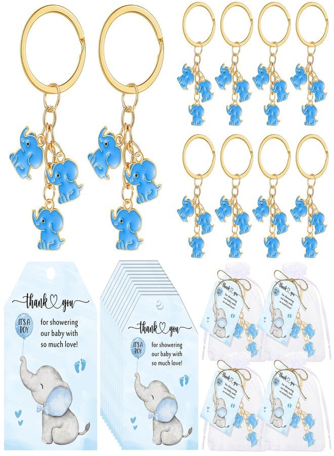 Equsion 25 Set Baby Shower Favors for Guests Elephant Keychain Decoration with Thank You Card for Girl Boy Gender Reveal Gift(Blue) - Image 1