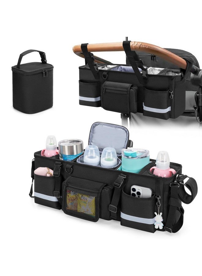 GRAOSO Parent Console Stroller Organizer Compatible with WONDERFOLD W4, with Four Insulated Cup Holders, a Removable Cooler Bag, Special Board Design Make It Not Easy Collapse and Tilting, Black - Image 1
