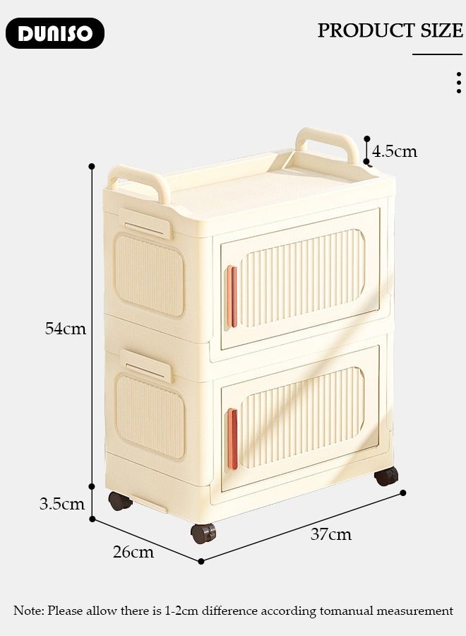 DUNISO 2 Layers Folding Storage Box with Lids, Plastic Stackable Storage Box Storage Bins with Wheels and Doors，37 cm Wide Large Capacity Cabinet for Clothes, Toys, Snacks, Books, Multifunction Container for Home, Office and Outdoor  - Image 4
