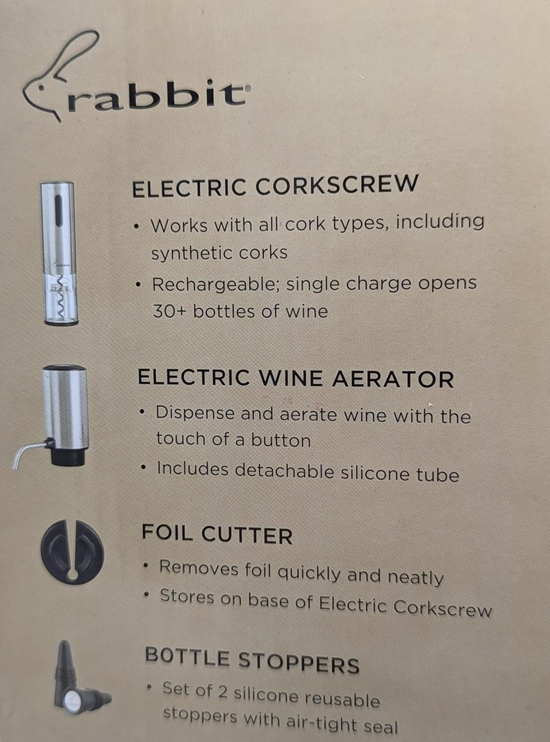 rabbit Electric Wine Tool Set - 5-Piece Wine Accessory Collection - Aerator, Corkscrew, Cutter, Stoppers, Charging Cables - Image 3