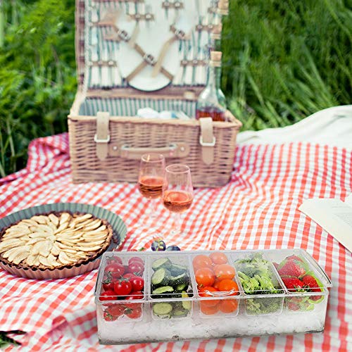 MorTime Ice Chilled Condiment Server with 5 Removable Compartments, Clear Sauce Caddy Serving Tray Container with Lid, 3 Serving Spoons & 3 Tongs Included - Image 5
