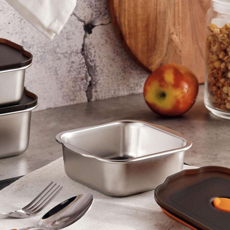 Pan Home Edzel Stainless Steel Square Lunch Box 450Ml -Chrome