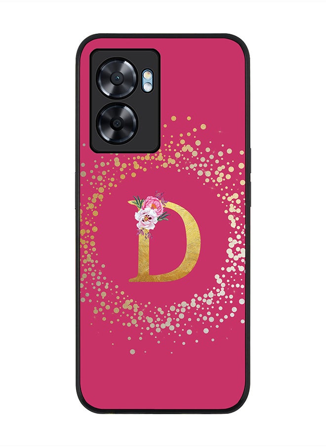 Stylizedd Rugged Black edge case for Oppo A57, Slim fit Rubber Edges Thin Cover -  Custom Monogram Initial Letter Floral Pattern Alphabet - D  (Dark Pink Rose )  - Image 1