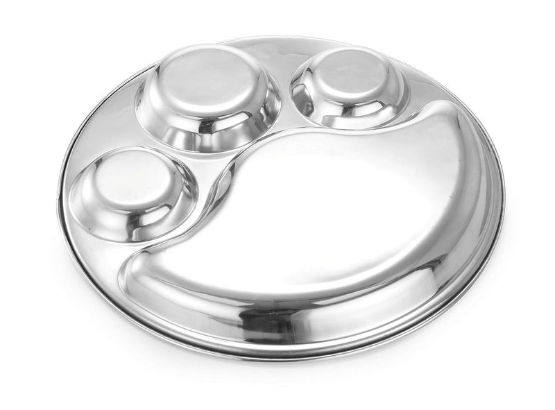 Expresso - Heavy Duty Stainless Steel Round New Dinner Plate w/ 4 Sections Divided Mess Trays for Kids Lunch, Camping, Events & Every Day Use Kitchenware, Set of 4 Piece - Image 2