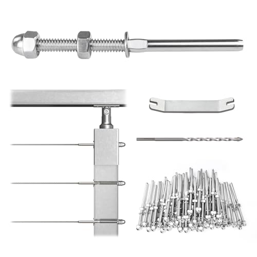 Muzata 50 Pack 1/8" Cable Railing Hardware Kit Hand Swage Threaded Stud Tensioner for 2x2 Metal Post T316 Stainless Steel Deck Cable Railing System CR23 - Image 1