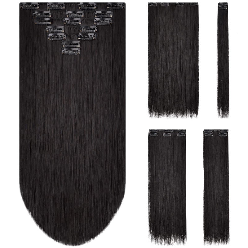 SYXLCYGG Black Hair Extension Clip Hair Extensions 22 48 Oz Synthetic Straight Cheap Fake Hair Piece Womens Easy To Use FluffyNot Tangled