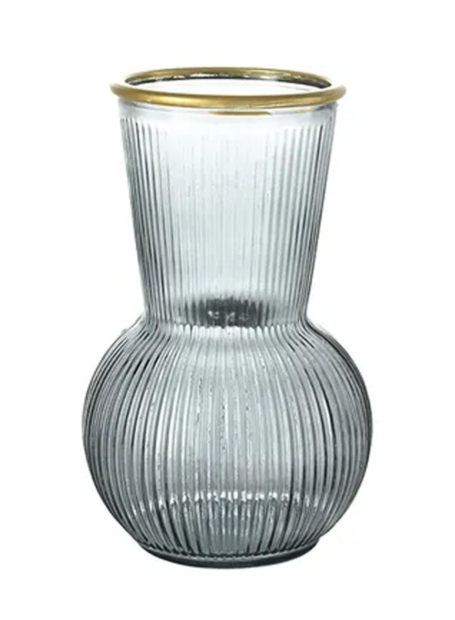 سويس كانتون مزهرية زجاجية فاخرة بحافة ملونة باللون الذهبي - ارتفاع 18 سم، تصميم أنيق بقطر 12 سم، مثالية للزهور أو كديكور منفرد، نمط عاكس يضيف طابعاً مميزاً، مثالية للمنزل والمكتب