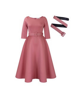 Generic Fashionable Black Womens Dress Simple Elegant A- line For All Seasons Hot Selling Clothing Export Quality For Women Lotus pink + belt 