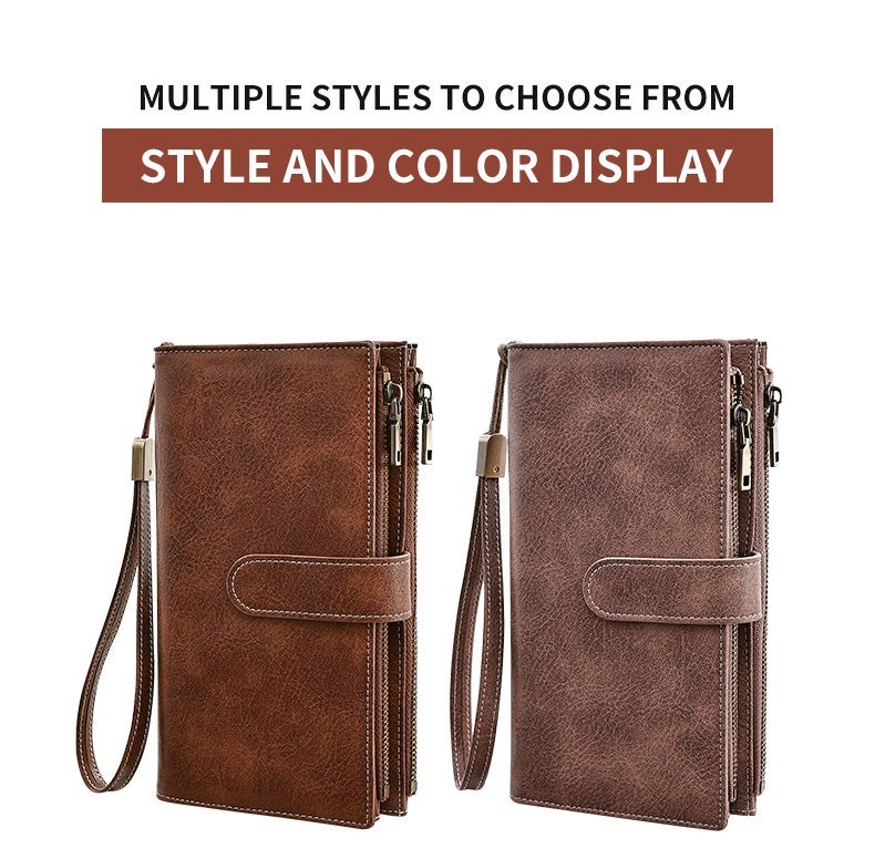 banyanu Women's Large Capacity Credit Card Holder, RFID Wallet, Women's Double Zipper Pocket, Bi-fold Wristbag (Peacock Blue) - Image 5