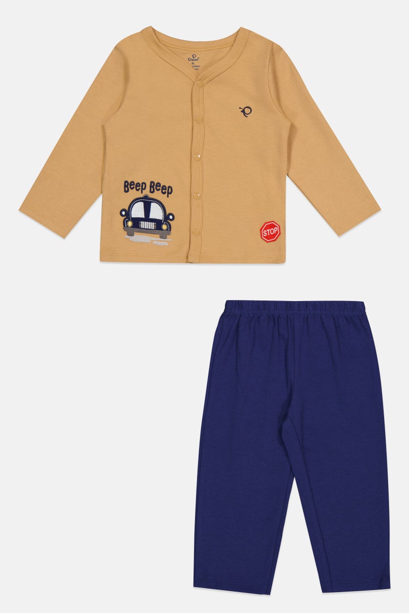 POPEES Toddlers Boy 2 Pcs Embroidered Top And Pants Set, Multicolor - Image 2