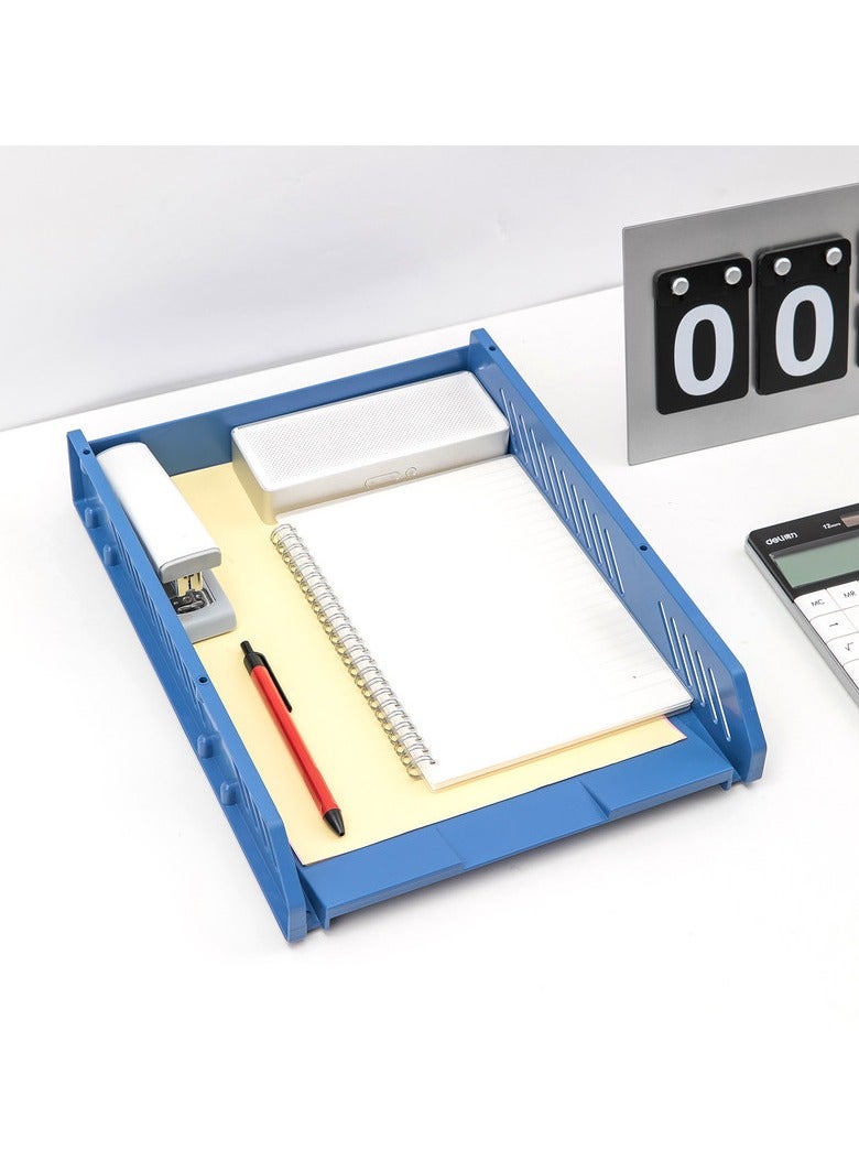 Deli E9209 3-Tier File Tray with 4 Metal Rods – Assorted Color (Blue/Light Grey/Black) HIPS Organizer for Creative Studios – 1PCS/OPP Bag - Image 2