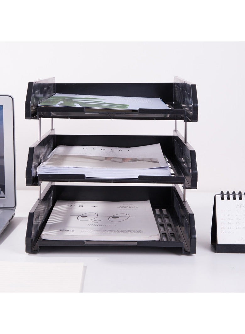 Deli E9209 3-Tier File Tray with 4 Metal Rods – Assorted Color (Blue/Light Grey/Black) HIPS Organizer for Creative Studios – 1PCS/OPP Bag - Image 4