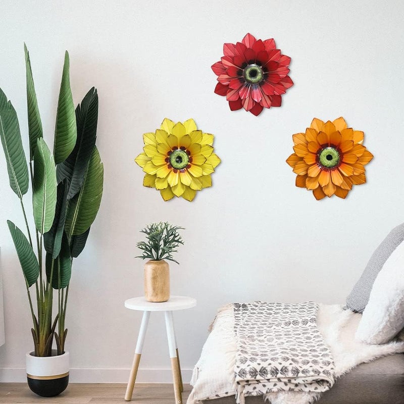 hogardeck Metal Flower Wall Decor - 3 Pcs Outdoor Wall Art Backyard Decorations Spring Decor Hanging for Kitchen, Living Room, Bathroom - Image 5