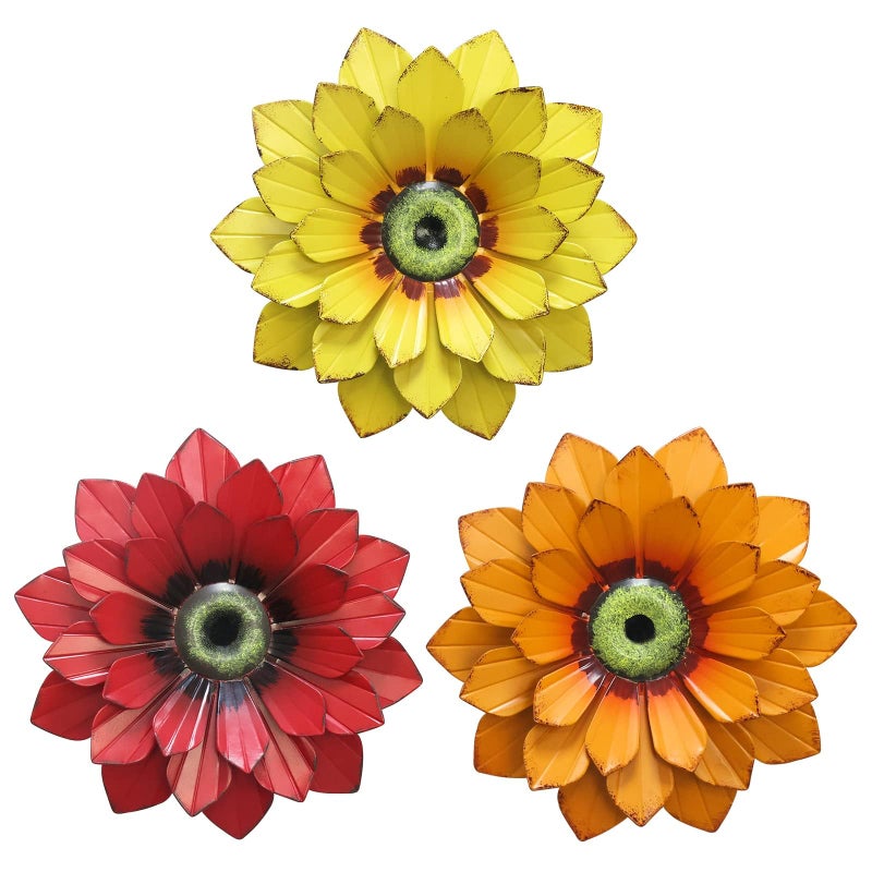 hogardeck Metal Flower Wall Decor - 3 Pcs Outdoor Wall Art Backyard Decorations Spring Decor Hanging for Kitchen, Living Room, Bathroom - Image 1