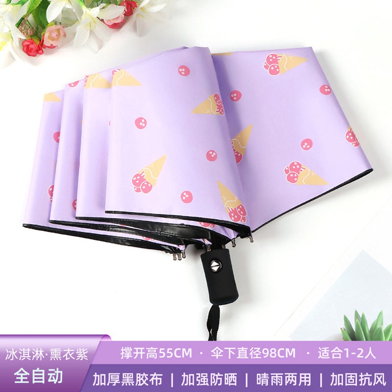Summer Sunscreen Umbrella Sunny Rain And Sunny Umbrella For Girls Small Fresh Ice Cream Umbrella Black Glue Uv Protection Sunshade - Image 1