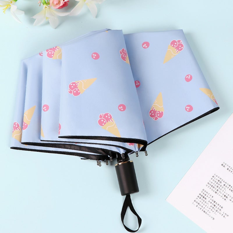 Summer Sunscreen Umbrella Sunny Rain And Sunny Umbrella For Girls Small Fresh Ice Cream Umbrella Black Glue Uv Protection Sunshade - Image 2