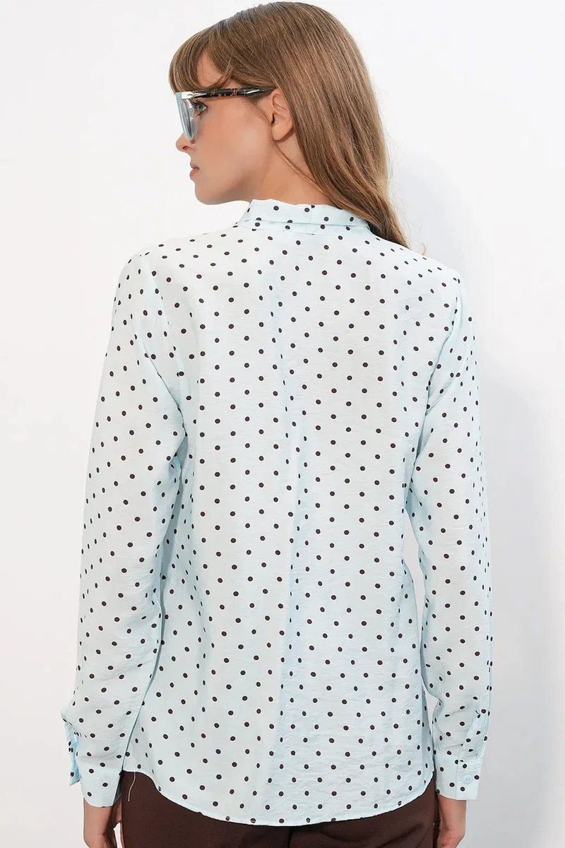 Big Dart Baby Blue BDART Polka Dot Poplin Shirt Blouse for Women | Best Price UAE