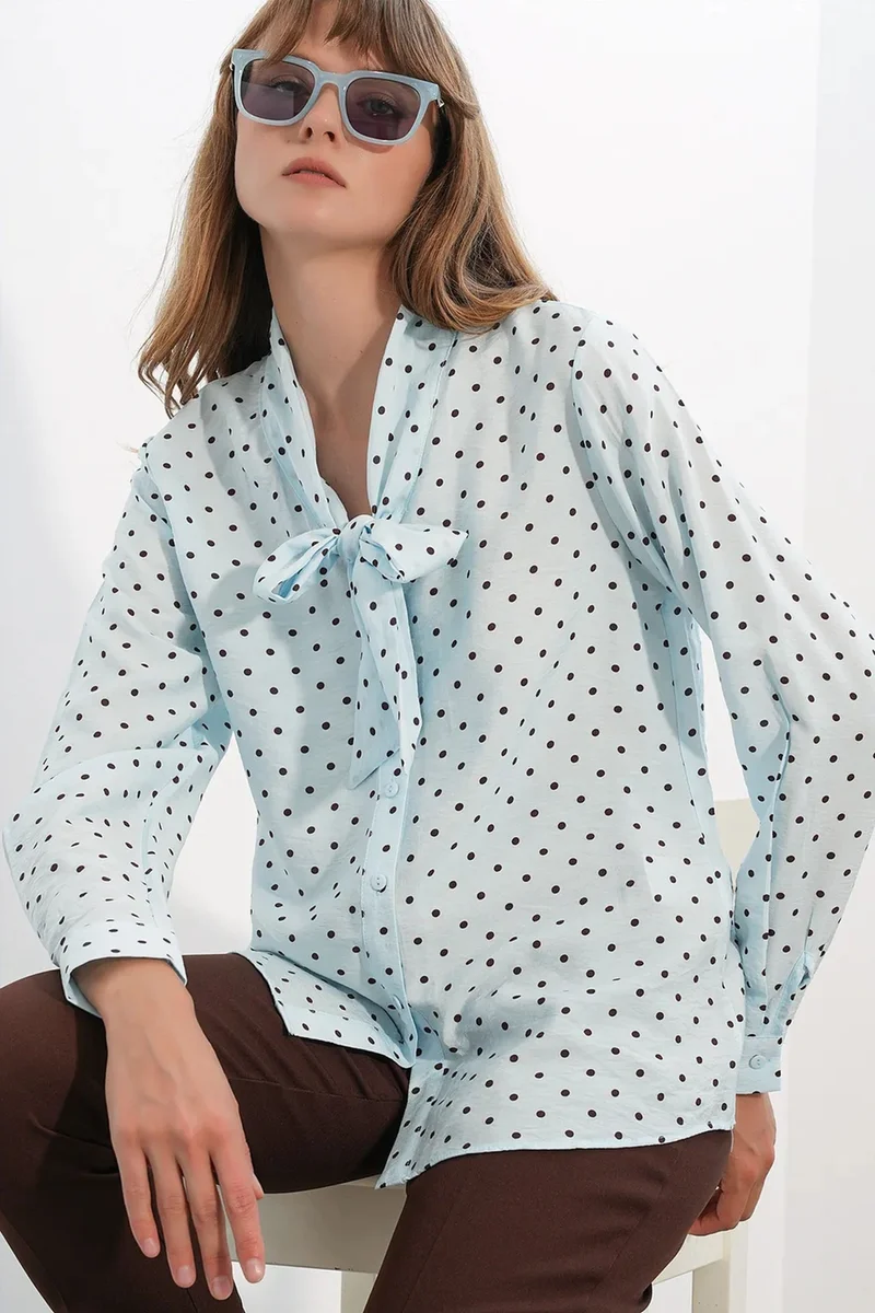 Big Dart Baby Blue BDART Polka Dot Poplin Shirt Blouse for Women | Best Price UAE