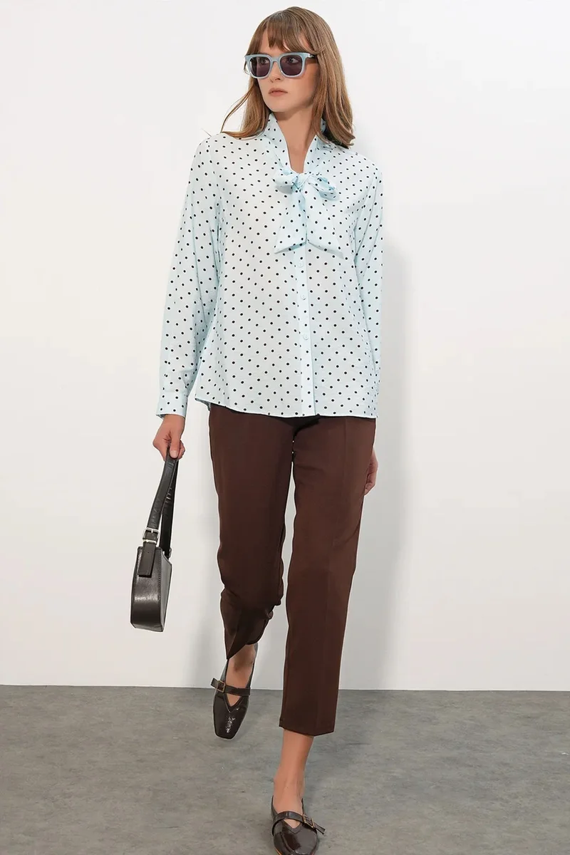 Big Dart Baby Blue BDART Polka Dot Poplin Shirt Blouse for Women | Best Price UAE