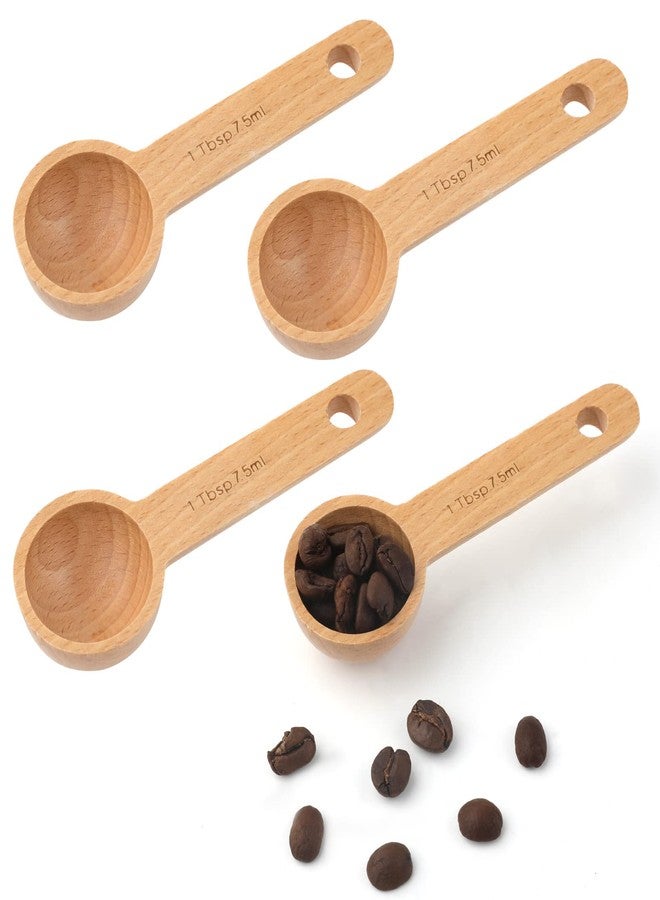 AIEX 4pcs 7.5ml Wood Coffee Scoops, Coffee Spoon in Beech Wooden Measuring Spoons Set Ground Coffee Scoop 1/2 Tablespoon for Measuring Ground Beans Tea Home Kitchen Accessories - Image 1