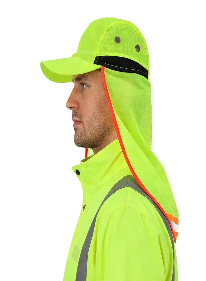BXT Unisex Reflective Outdoor Work Sun UV Protection Hat for Construction Sanitation Workers Baseball Cap Hat with Neck Flap Green - Image 2