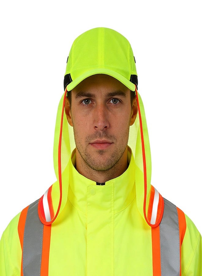 BXT Unisex Reflective Outdoor Work Sun UV Protection Hat for Construction Sanitation Workers Baseball Cap Hat with Neck Flap Green - Image 1