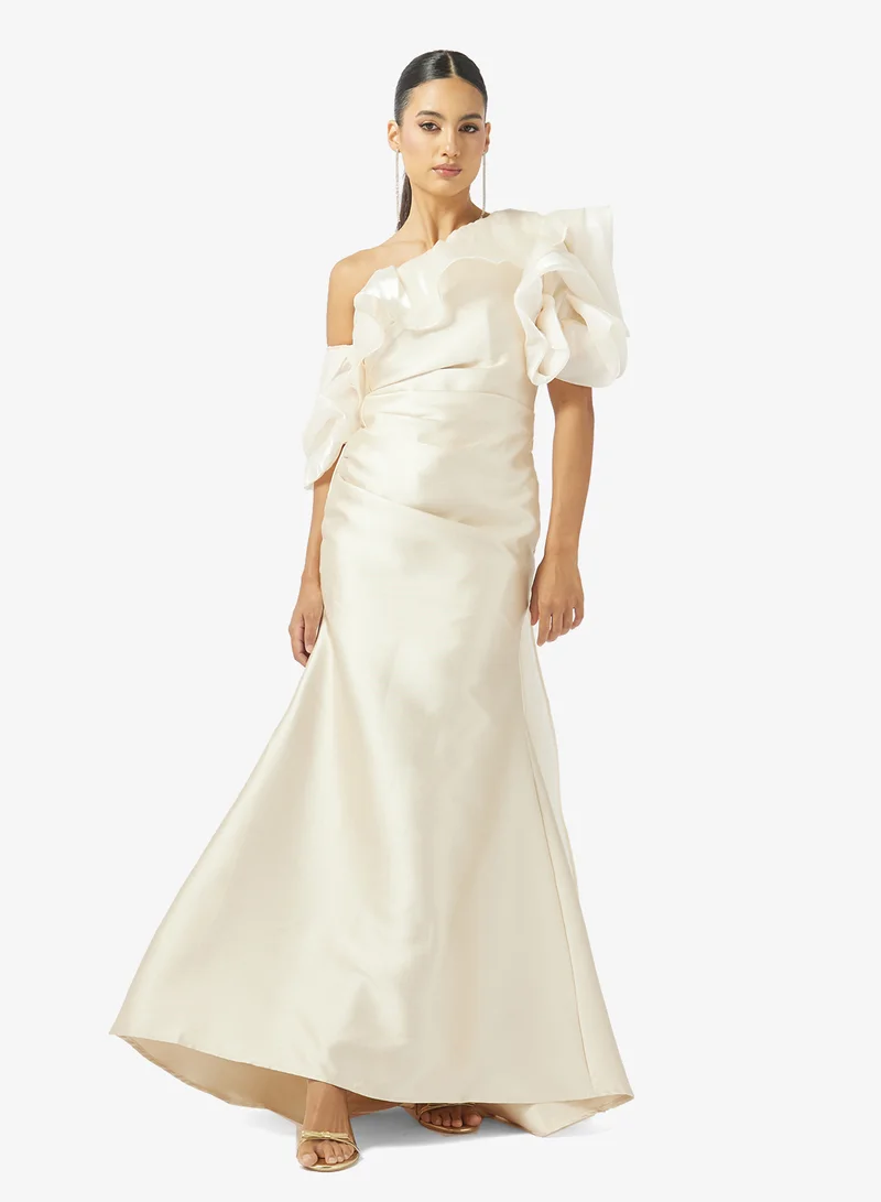 One Shoulder Gow With Contrast Toned Waist Tie