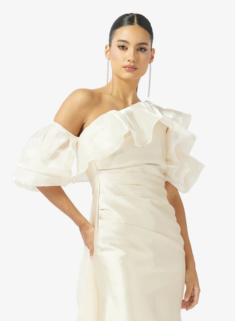 Namshi x  One Shoulder Gow With Contrast Toned Waist Tie for Women | Best Price UAE