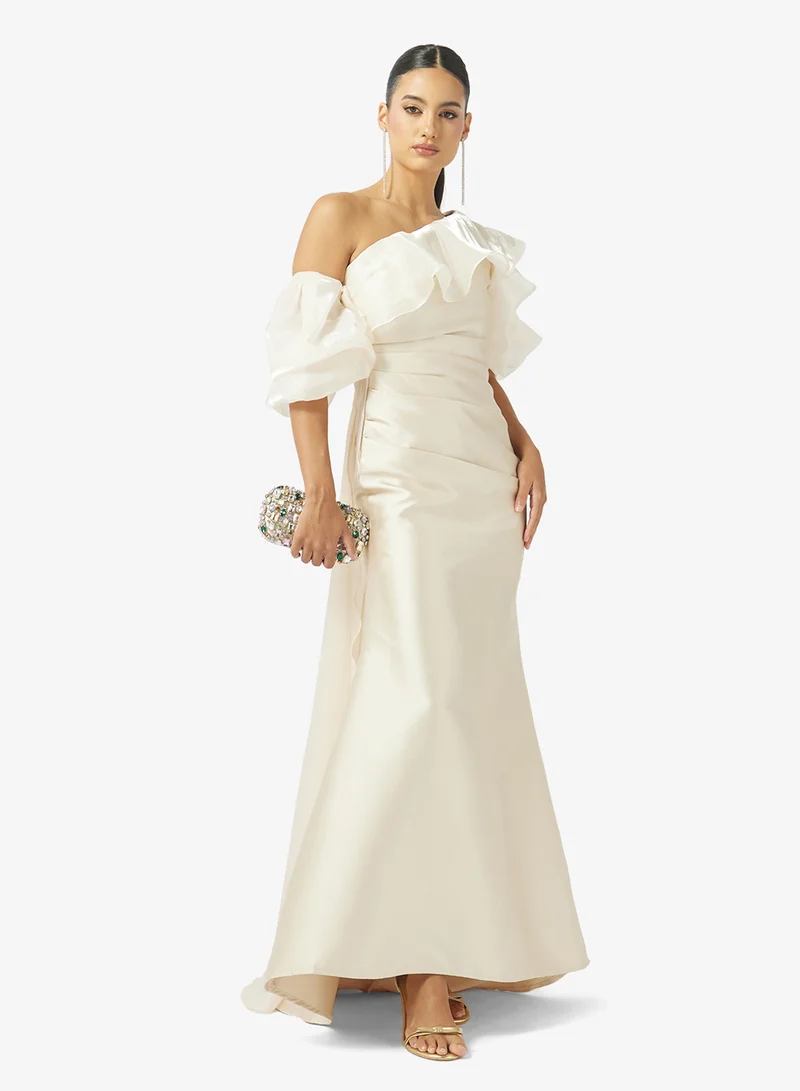 Namshi x  One Shoulder Gow With Contrast Toned Waist Tie for Women | Best Price UAE