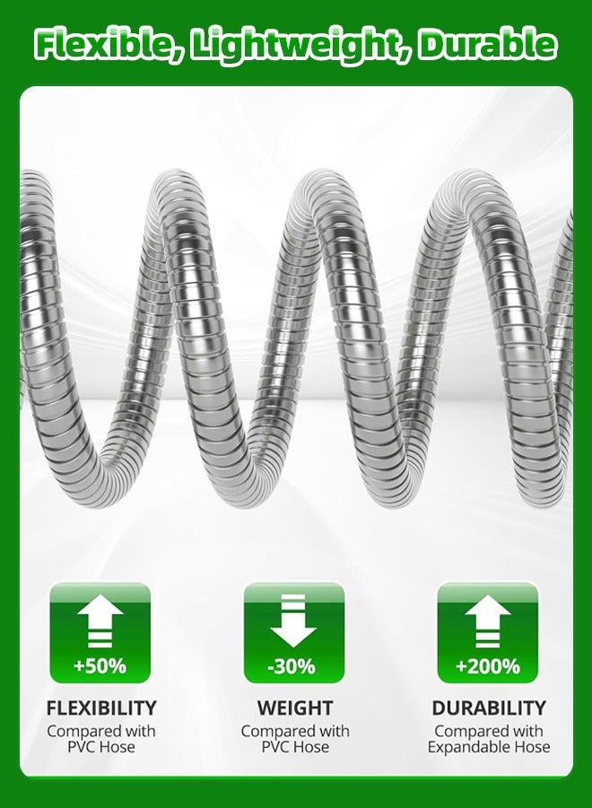 ALongDeng 50 FT Garden Hose Metal Stainless Steel Water Hose with 10 Function Nozzles No Kinks Flexible Hose Lightweight Puncture Proof Heavy Duty Hose for Yard and Outdoor - Image 4