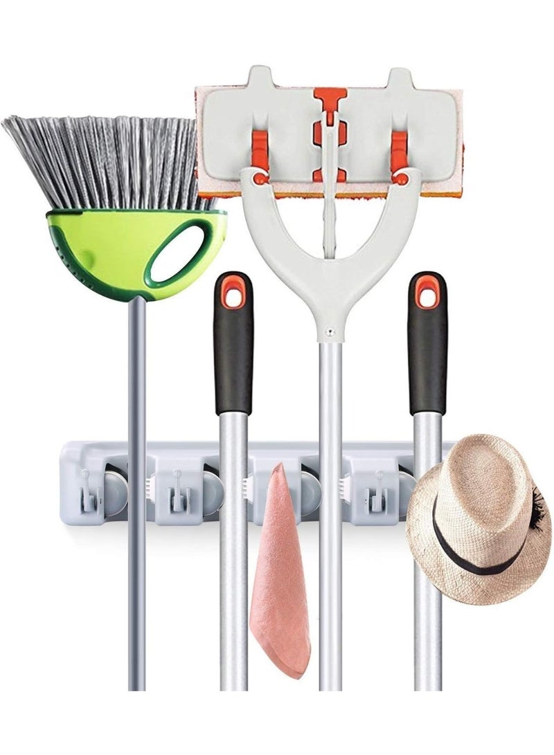 Wall-Mounted Mop & Broom Holder – Heavy-Duty Hanging Organizer for Mops, Brooms, Brushes & Cleaning Tools, Space-Saving Storage Rack – Gray - Image 1