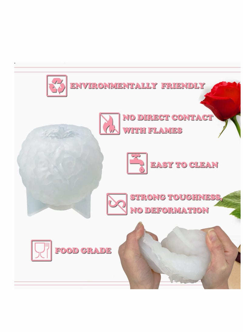 Excefore قوالب الشموع السيليكون - قوالب شموع كرة الورد الكبيرة 3D زهور الورد قوالب السيليكون لقالب الصب رز عيد الحب لصنع الشموع يدوياً صابون منزلي طين بوليمر حرف بلاستيك - Image 3