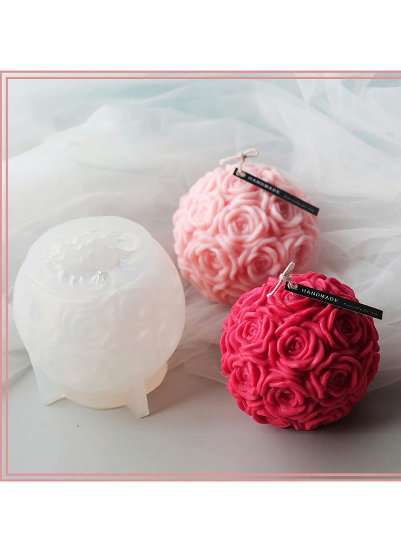 Excefore قوالب الشموع السيليكون - قوالب شموع كرة الورد الكبيرة 3D زهور الورد قوالب السيليكون لقالب الصب رز عيد الحب لصنع الشموع يدوياً صابون منزلي طين بوليمر حرف بلاستيك - Image 4