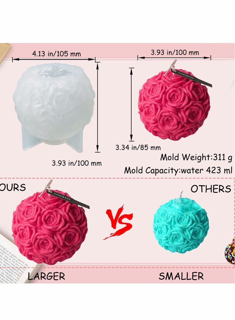 Excefore قوالب الشموع السيليكون - قوالب شموع كرة الورد الكبيرة 3D زهور الورد قوالب السيليكون لقالب الصب رز عيد الحب لصنع الشموع يدوياً صابون منزلي طين بوليمر حرف بلاستيك - Image 2