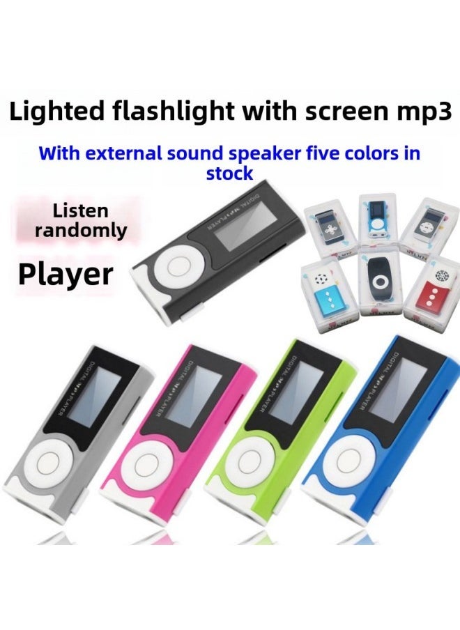 There Is A Screen Outside The Card Mp3 Player Mini Outside Ring Mp3 Walkman Gift With LED Lamp Clip Flashlight Mp3-Body Color:Color Mixing Random Hair-Memory Capacity:Card Host Charging Cable Headset (bag)  - Image 1