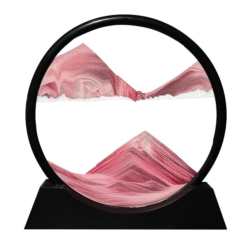 Aoderun Moving Sand Art Picture Round Glass 3D Deep Sea Sandscape in Motion Display Flowing Sand Frame Relaxing Desktop Home Office Work Decor 12 Pink