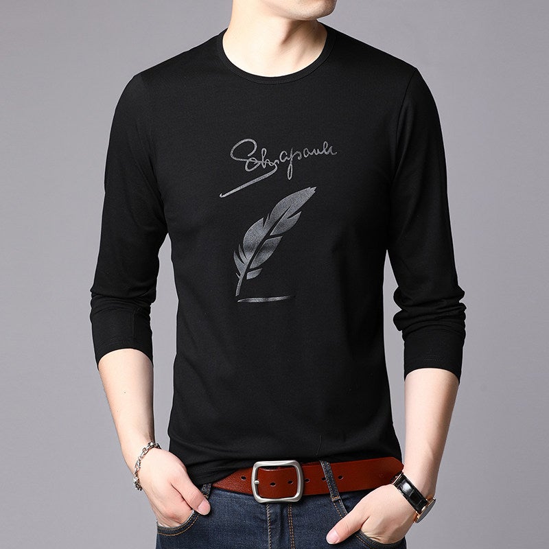 Pure cotton long-sleeved t-shirt men's spring and autumn round-neck casual cotton T-shirt hoodie youth top base shirt - Image 3
