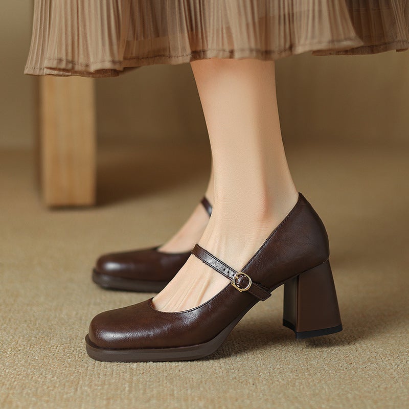 2024 Spring Elegant High-Heeled Women'S Shoes 33-43 Size Size One-Word Buckle Shallow Mouth Single Shoes - Image 2