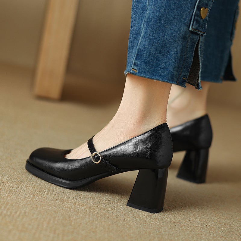 2024 Spring Elegant High-Heeled Women'S Shoes 33-43 Size Size One-Word Buckle Shallow Mouth Single Shoes - Image 4