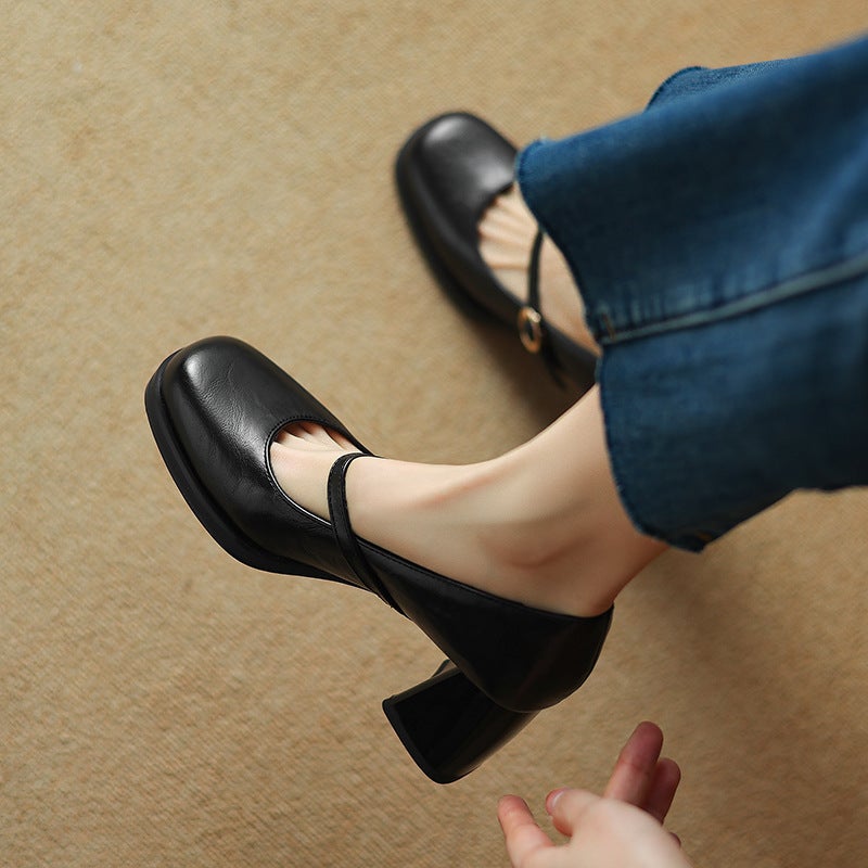 2024 Spring Elegant High-Heeled Women'S Shoes 33-43 Size Size One-Word Buckle Shallow Mouth Single Shoes - Image 5