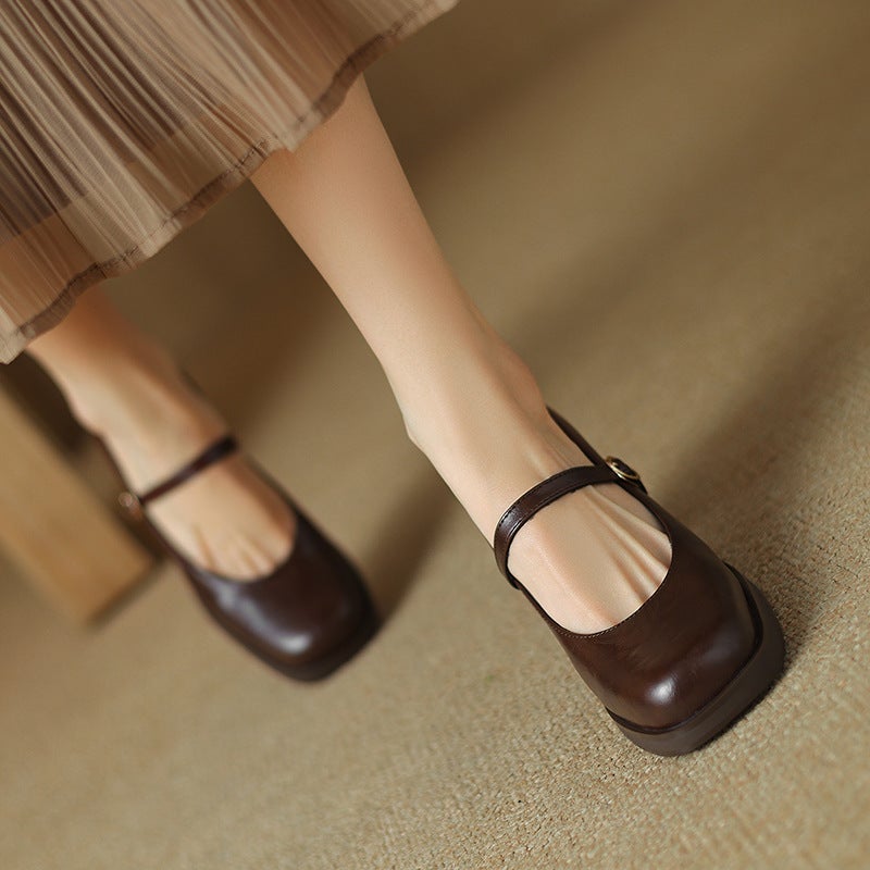 2024 Spring Elegant High-Heeled Women'S Shoes 33-43 Size Size One-Word Buckle Shallow Mouth Single Shoes - Image 3