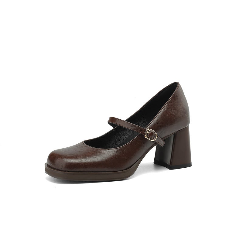 2024 Spring Elegant High-Heeled Women'S Shoes 33-43 Size Size One-Word Buckle Shallow Mouth Single Shoes - Image 1
