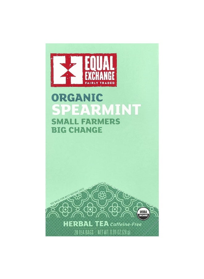 Equal Exchange تبادل متساوي، شاي أعشاب عضوي، نعناع، خالي من الكافيين، 20 كيس شاي، 0.99 أونصة (28 جرام) - Image 1