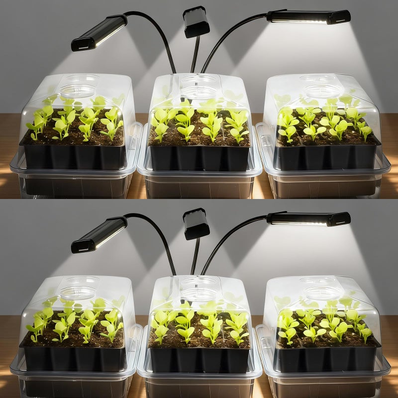 SOLIGT 144 Cell Self Watering Seed Starter Trays with 2 Grow Lights, 6 Seed Starter Kit with Humidity Domes, Full Spectrum Seedling Light with 8/12/18H Timer for Seed Starting, Seedling Growing - Image 1