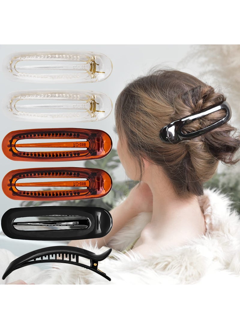 RC ROCHE ORNAMENT - RC ROCHE ORNAMENT 6 Pcs Womens French Barrette Classic Duckbill Alligator Eyelet Oval Hair Decor Clips Side Slide Firm Grip Beauty Accessory Plastic Styling Pin Clamps Medium Clear Brown and Black - Image 1