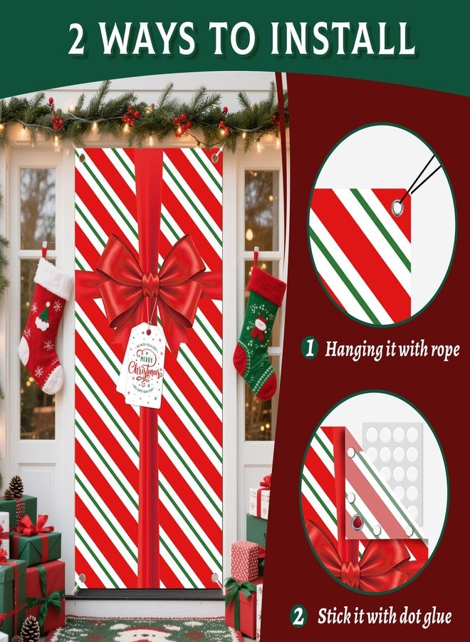REDWORD Christmas Door Cover, 79x35Inch Merry Bowknot Christmas Door Decorations Red Bowknot Front Door Banner Backdrop Outdoor Sign for Xmas Home Office Wall Doors Party Decorations - Image 3