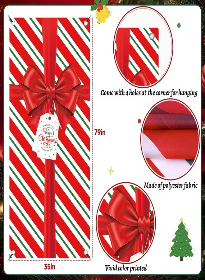 REDWORD Christmas Door Cover, 79x35Inch Merry Bowknot Christmas Door Decorations Red Bowknot Front Door Banner Backdrop Outdoor Sign for Xmas Home Office Wall Doors Party Decorations - Image 2