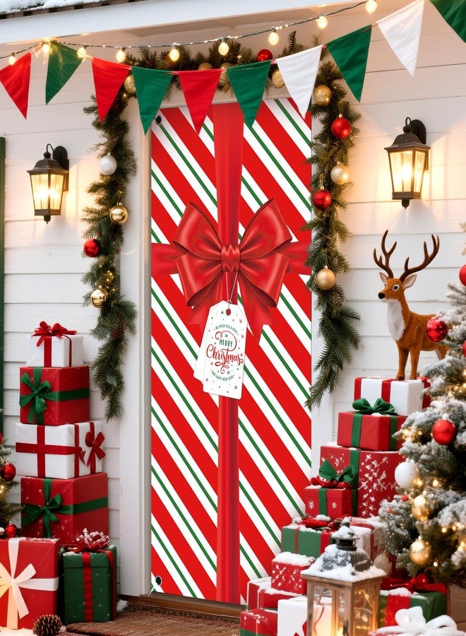 REDWORD Christmas Door Cover, 79x35Inch Merry Bowknot Christmas Door Decorations Red Bowknot Front Door Banner Backdrop Outdoor Sign for Xmas Home Office Wall Doors Party Decorations - Image 5