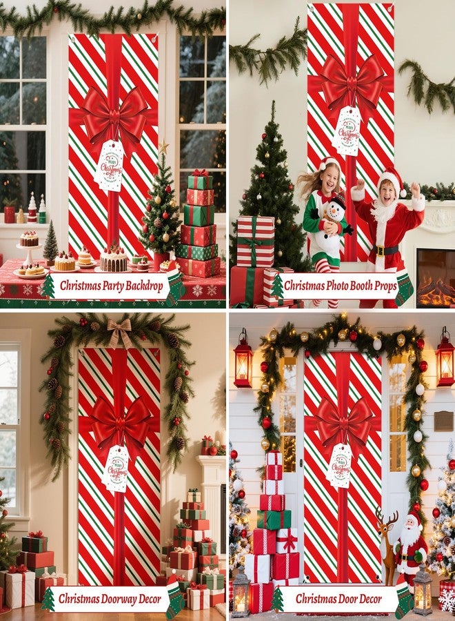 REDWORD Christmas Door Cover, 79x35Inch Merry Bowknot Christmas Door Decorations Red Bowknot Front Door Banner Backdrop Outdoor Sign for Xmas Home Office Wall Doors Party Decorations - Image 4